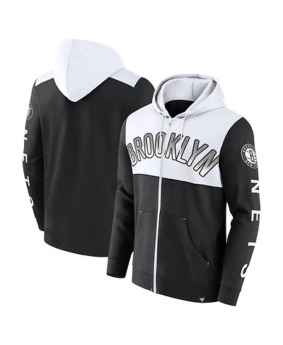 Men's Fanatics Black, White Brooklyn Nets Skyhook Colorblock Full-Zip Hoodie