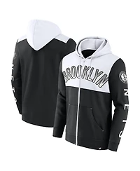 Men's Fanatics Black, White Brooklyn Nets Skyhook Colorblock Full-Zip Hoodie