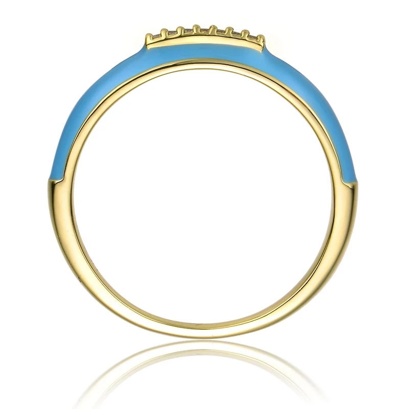 GiGiGirl 14K Gold Plated with Clear Cubic Zirconia Colored Enamel Slim Stacking Band Ring