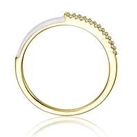 Ra Young Adults/Teens 14k Yellow Gold Plated with Cubic Zirconia White Enamel Half & Slim Stacking Ring