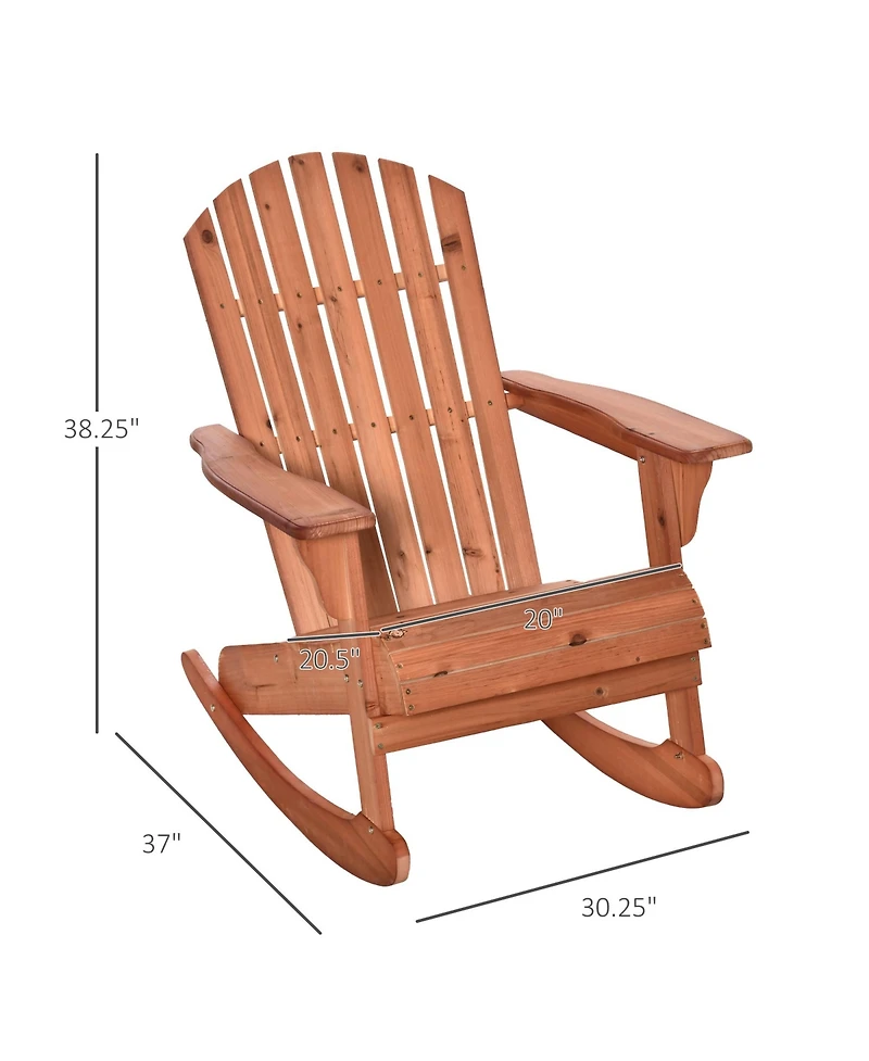 Outsunny Wooden Adirondack Rocking Chair Outdoor Lounge Chair Fire Pit Seating with Slatted Wooden Design, Fanned Back, & Classic Rustic Style for Pat
