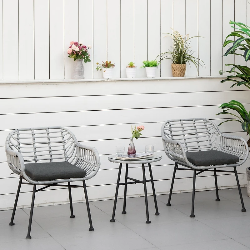 Outsunny 3 Piece Patio Set, Pe Rat Table and Chairs,