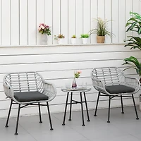 Outsunny 3 Piece Patio Set, Pe Rat Table and Chairs,