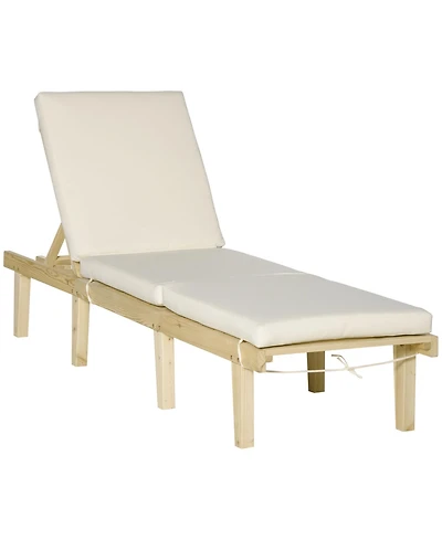 Outsunny Chaise Lounge Chair for Outdoor, Patio Recliner with 4-Position Adjustable Backrest and Cushion for Deck, Beach, Lawn and Sunbathing, Natural