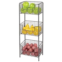 mDesign Vertical Standing Kitchen Pantry Food Shelving with 3 Baskets