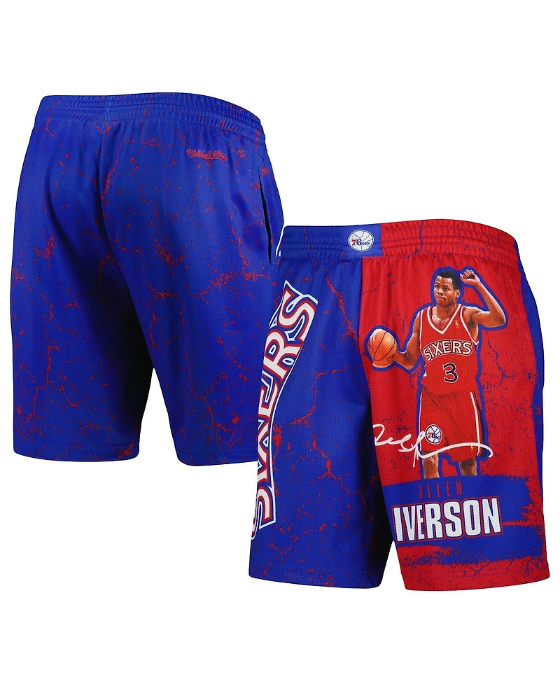 Men's Mitchell & Ness Allen Iverson Royal Philadelphia 76ers Hardwood Classics Player Burst Shorts