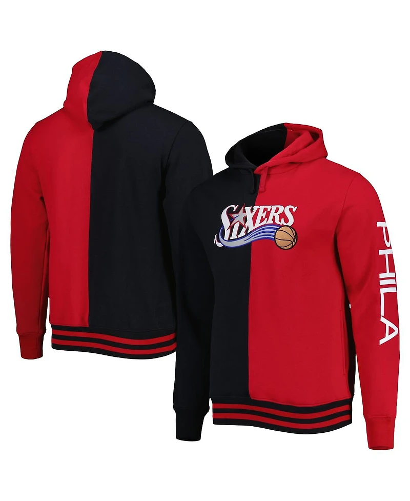 Men's Mitchell & Ness Black, Red Philadelphia 76ers Big and Tall Hardwood Classics Split Pullover Hoodie