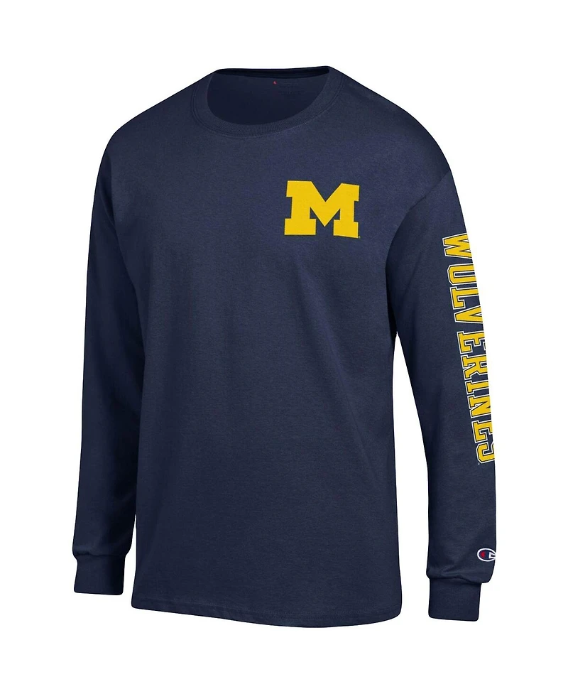 Men's Champion Navy Michigan Wolverines Team Stack Long Sleeve T-shirt