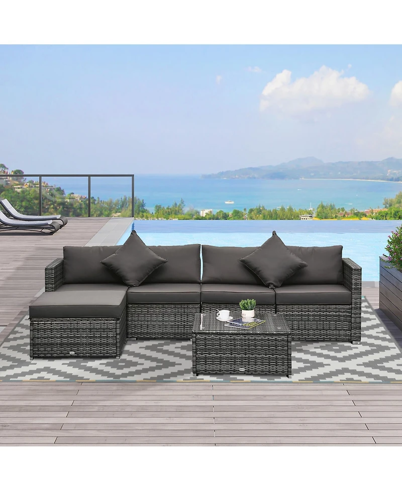 Outsunny 6-Piece Outdoor Patio Rat Wicker Furniture Set w/ Cushions Charcoal