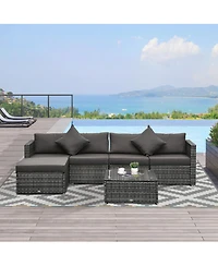 Outsunny 6-Piece Outdoor Patio Rat Wicker Furniture Set w/ Cushions Charcoal