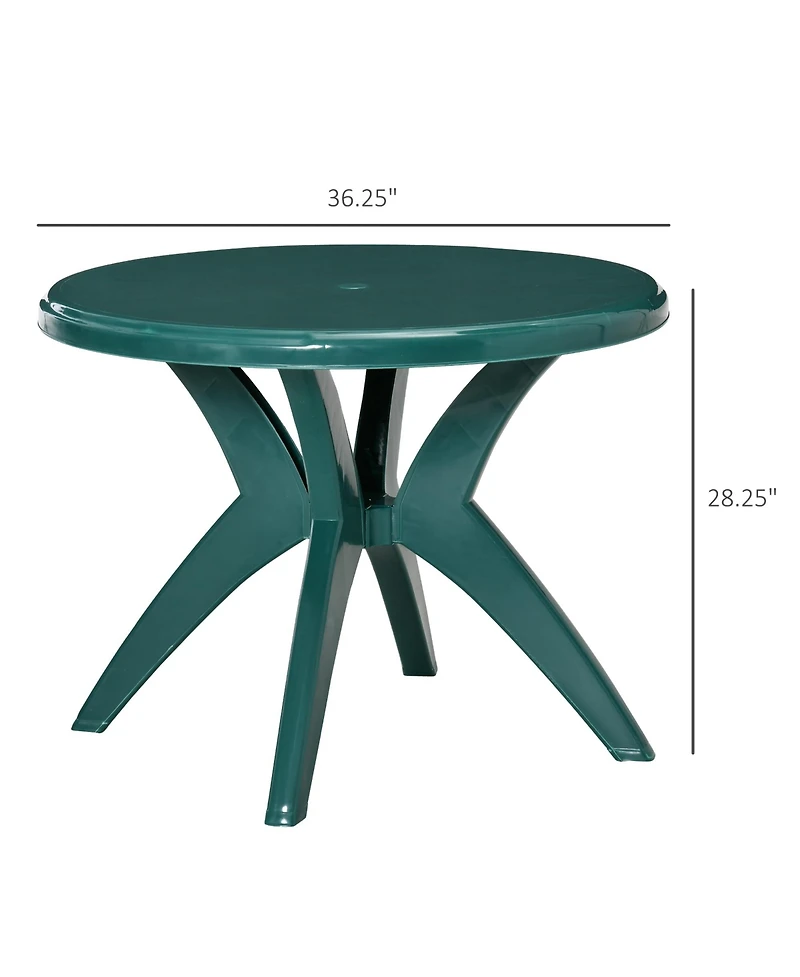Outsunny 3' Diameter Round Outdoor Patio Bistro Dining Table, Umbrella Hole, Conversation Space, Easy to Clean Plastic for Garden, Backyard, Poolside,