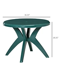 Outsunny 3' Diameter Round Outdoor Patio Bistro Dining Table, Umbrella Hole, Conversation Space, Easy to Clean Plastic for Garden, Backyard, Poolside,