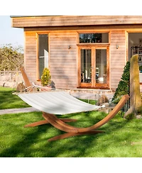 Outsunny 1-Person Hammock with Stand Set for Outside & Inside, 154" x 47" Wooden Frame, Cotton Fabric Bed, Safety Cords, 330 lbs. Weight Capacity, Ind