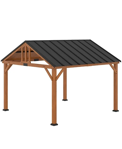 Outsunny 12'x11' Wooden Hardtop Gazebo w/ Waterproof Asphalt Roof, Brown
