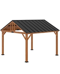 Outsunny 12'x11' Wooden Hardtop Gazebo w/ Waterproof Asphalt Roof, Brown