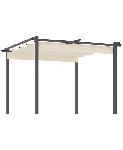 Outsunny Retractable Pergola Canopy Patio Gazebo Sun Shelter with Aluminum Frame for Outdoors, Cream White