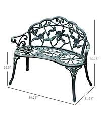 Outsunny 40" Antique Style Patio Porch Garden Bench Cast Aluminum Outdoor Chair Rose