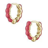 Ra Children's 14k Gold Plated with Magenta-Red Enamel Inlay Bubble Hoop Earrings