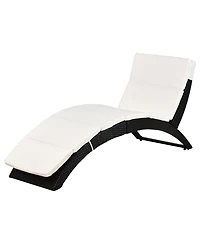 Outsunny Patio Foldable Wicker Chaise Lounge, Pe Rattan Outdoor Lounge Chair, Recliner Bed with Cushion for Garden, Backyard, Lawn, Beige