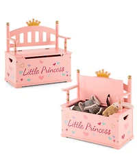 Kids Princess Wooden Bench Seat Toy Box Storage Organizer Children Playroom