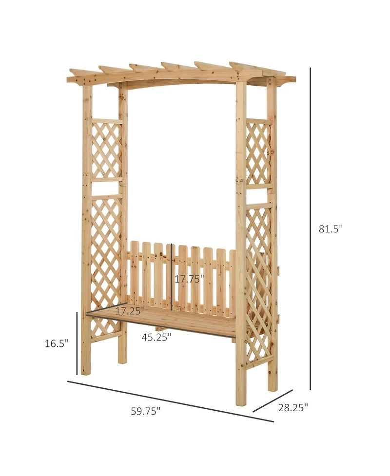 Outsunny Outdoor Garden Bench Arch Pergola with Natural Fir Wood Build, Protective Varnish, & 2 Person Ergonomic Bench