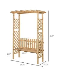 Outsunny Outdoor Garden Bench Arch Pergola with Natural Fir Wood Build, Protective Varnish, & 2 Person Ergonomic Bench
