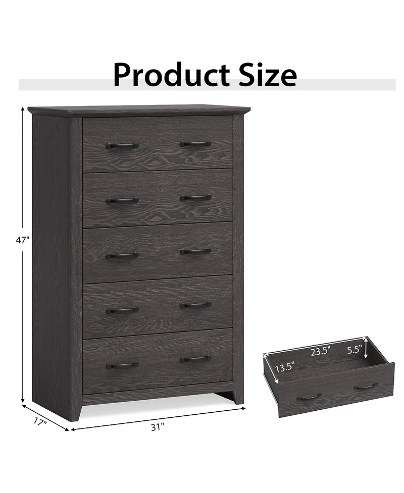 5 Drawer Chest Storage Dresser Tall Cabinet Organizer Bedroom Hallway