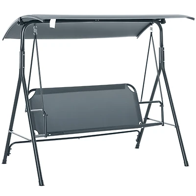 Outsunny Outdoor Patio Swing Chair, Seats 3 Adults, Adjustable Sun Shade Canopy, Strong Steel Frame, Comfortable Rocker Bench, Grey