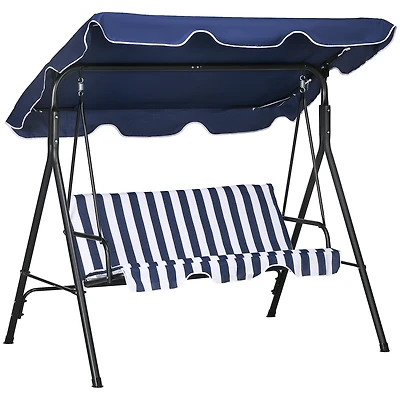 Outsunny 3-Seat Outdoor Patio Swing Chair w/ Tilt Canopy Cushion Dark