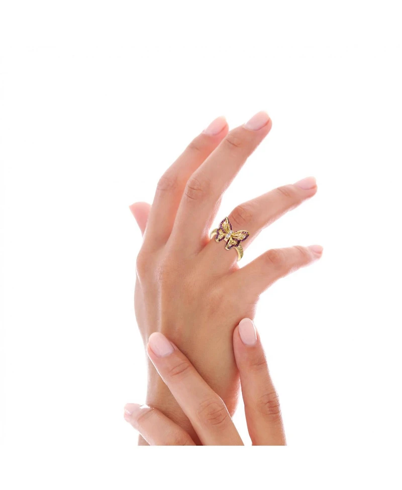 Ra Young Adults/Teens 14k Yellow Gold Plated with Purple & Cubic Zirconia Butterfly Split Top Ring