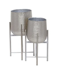CosmoLiving Metal Deep Recessed Dome Planter with Removable Stand Set of 2