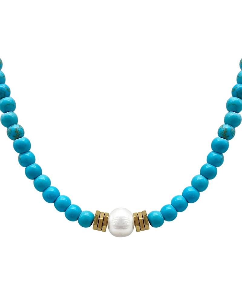 Adornia 17.5" Faux Turquoise Beaded Necklace with Imitation Pearl