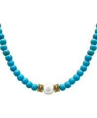 Adornia 17.5" Faux Turquoise Beaded Necklace with Imitation Pearl
