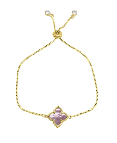 Adornia Adjustable Flower Imitation Mother of Pearl Gold Plated Bolo Bracelet