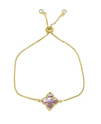 Adornia Adjustable Flower Imitation Mother of Pearl Gold Plated Bolo Bracelet