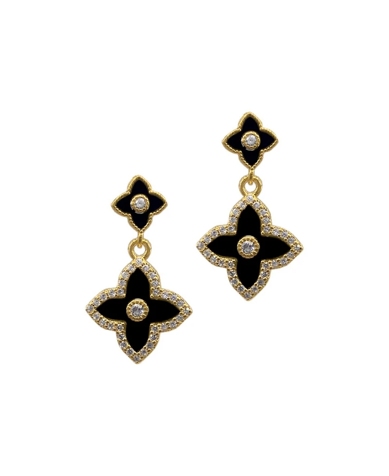 Adornia 14K Gold Plated Black Clover Drop Earrings