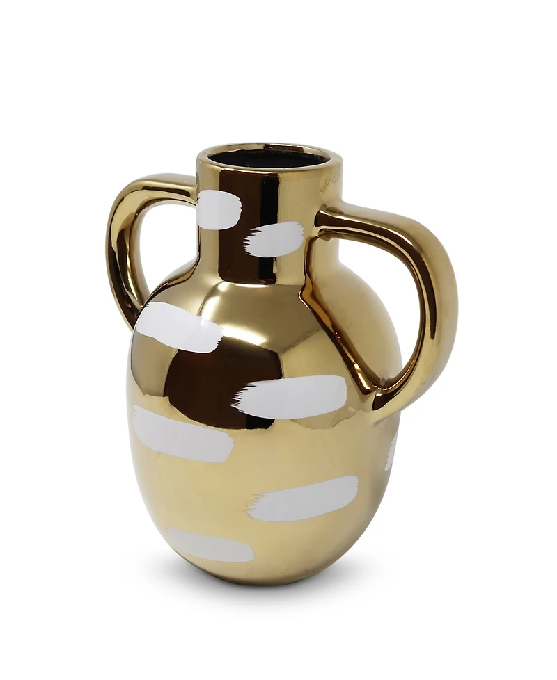 Vase with Brushstroke Design with Handles, 9" H