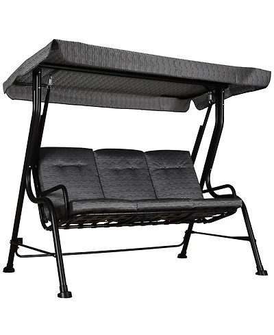 Outsunny Outdoor Patio Porch Swing Bench with Included Adjustable Shade Awning & Comfort Padded Seating for Three People, Black