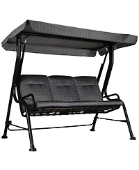 Outsunny Outdoor Patio Porch Swing Bench with Included Adjustable Shade Awning & Comfort Padded Seating for Three People, Black