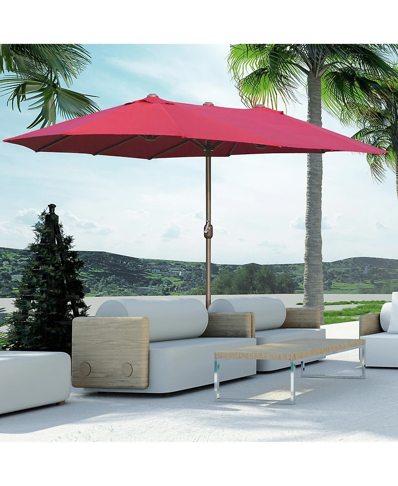 Outsunny 15' Backyard Double-Sided Steel Fabric Market Garden Umbrella Wine