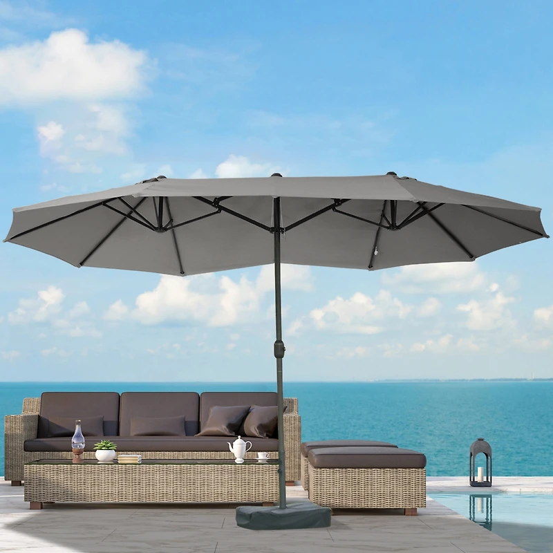 Outsunny 15' Backyard Double-Sided Steel Fabric Market Garden Umbrella Dark