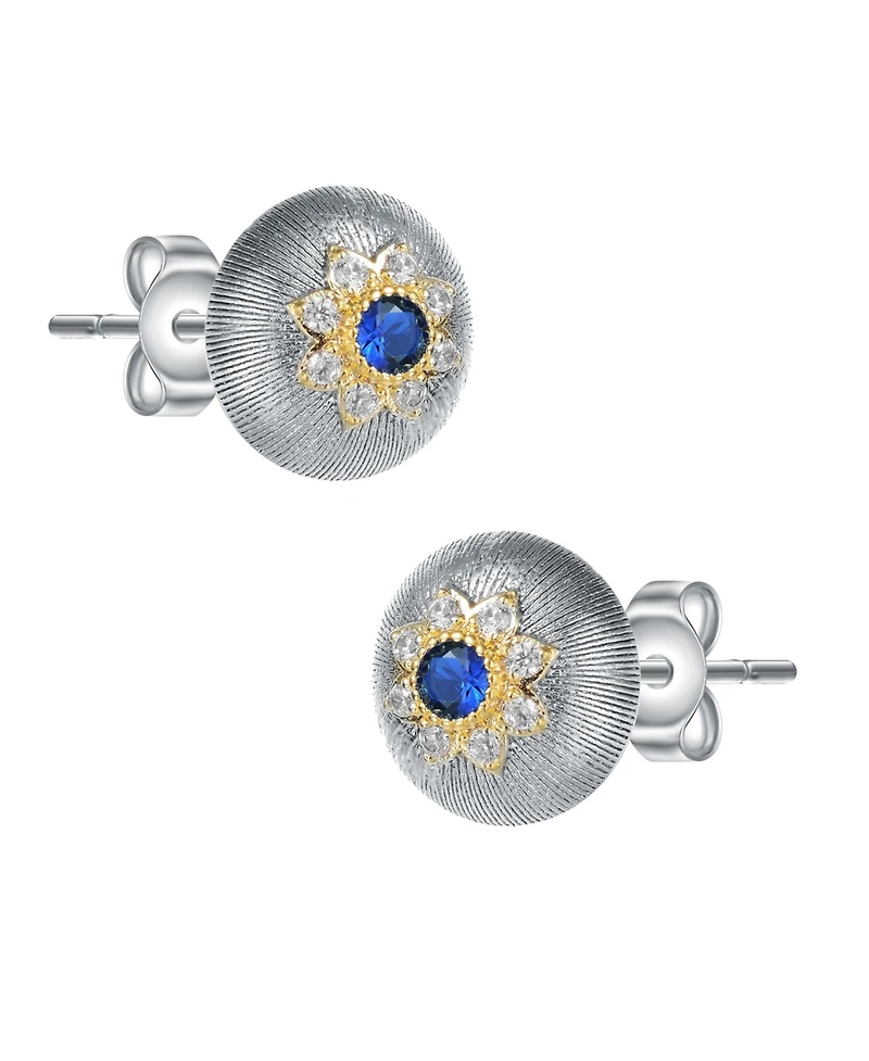 White Gold and 14K Plated Colored Stud Cubic Zirconia Earrings