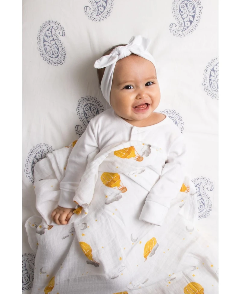 Malabar Baby Baby Gots Certified Organic Cotton Muslin Swaddle, Hot Air Balloon