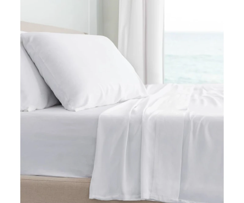 Cariloha Classic 4-Piece Twill Sheet Set | White | Queen | Viscose Material |Extra soft, Cooling for Hot Sleepers, Corner Bands