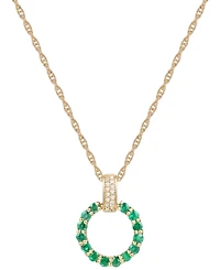 Gemstone & Diamond (1/20 ct. t.w.) Circle 18" Pendant Necklace 14k Gold