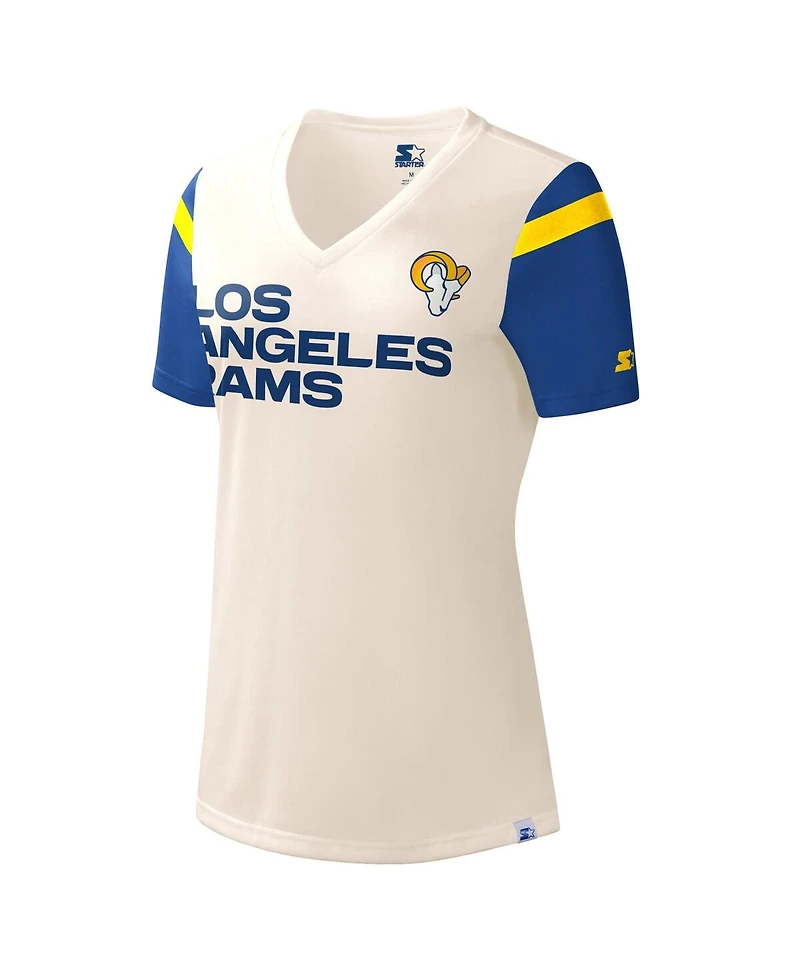Women's Starter White Los Angeles Rams Kick Start V-Neck T-shirt