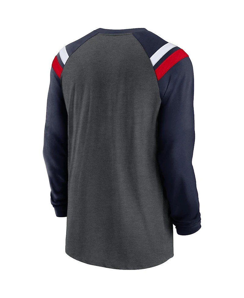 Men's Nike Heathered Charcoal, Navy New England Patriots Tri-Blend Raglan Athletic Long Sleeve Fashion T-shirt