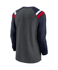 Men's Nike Heathered Charcoal, Navy New England Patriots Tri-Blend Raglan Athletic Long Sleeve Fashion T-shirt