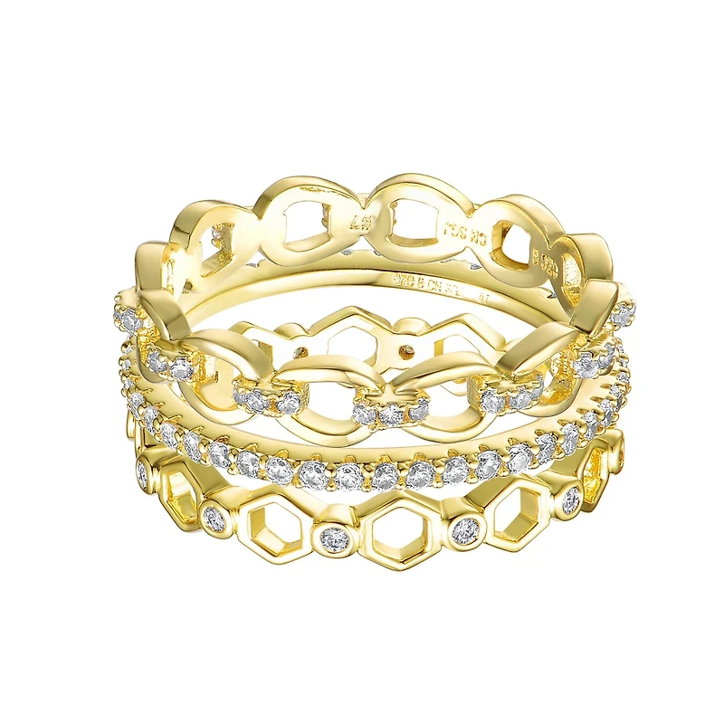 Ra 14K Gold Plated Clear Cubic Zirconia Wide Band Ring