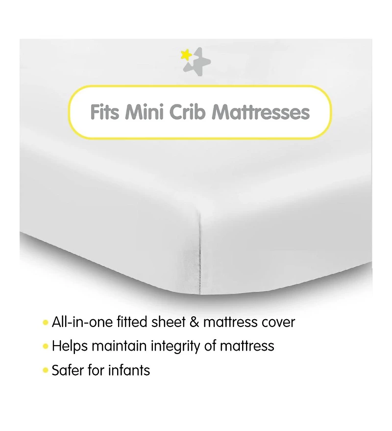 Halo Dream Inc. All-in-One Fitted Sheet & Waterproof Cover for 38" x 24" Mini Crib Mattress (2-Pack)